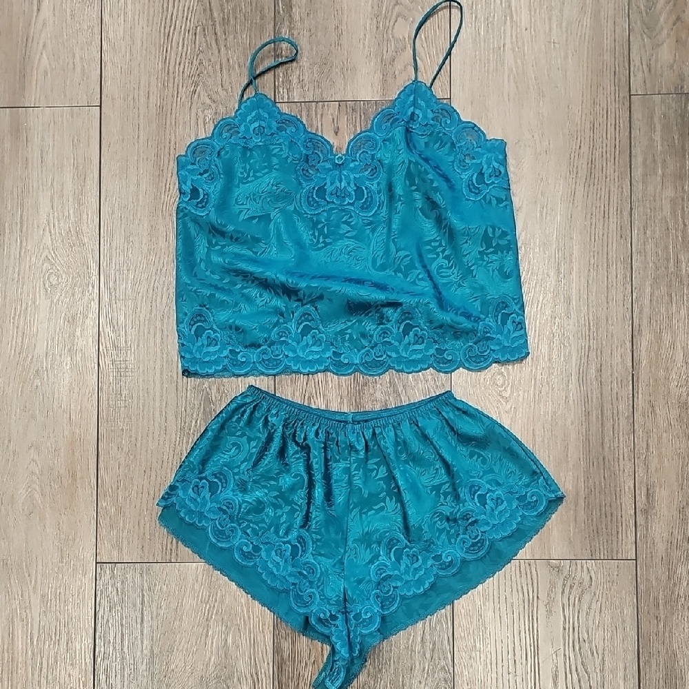 Elegant, Teal, Lace, Sleepwear, Set, Vintage,  Sleep, Wedding, Bridal, Cozy,